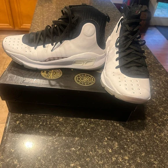 Men's White and Black UA Curry 4 Basketball - Picture 1 of 5